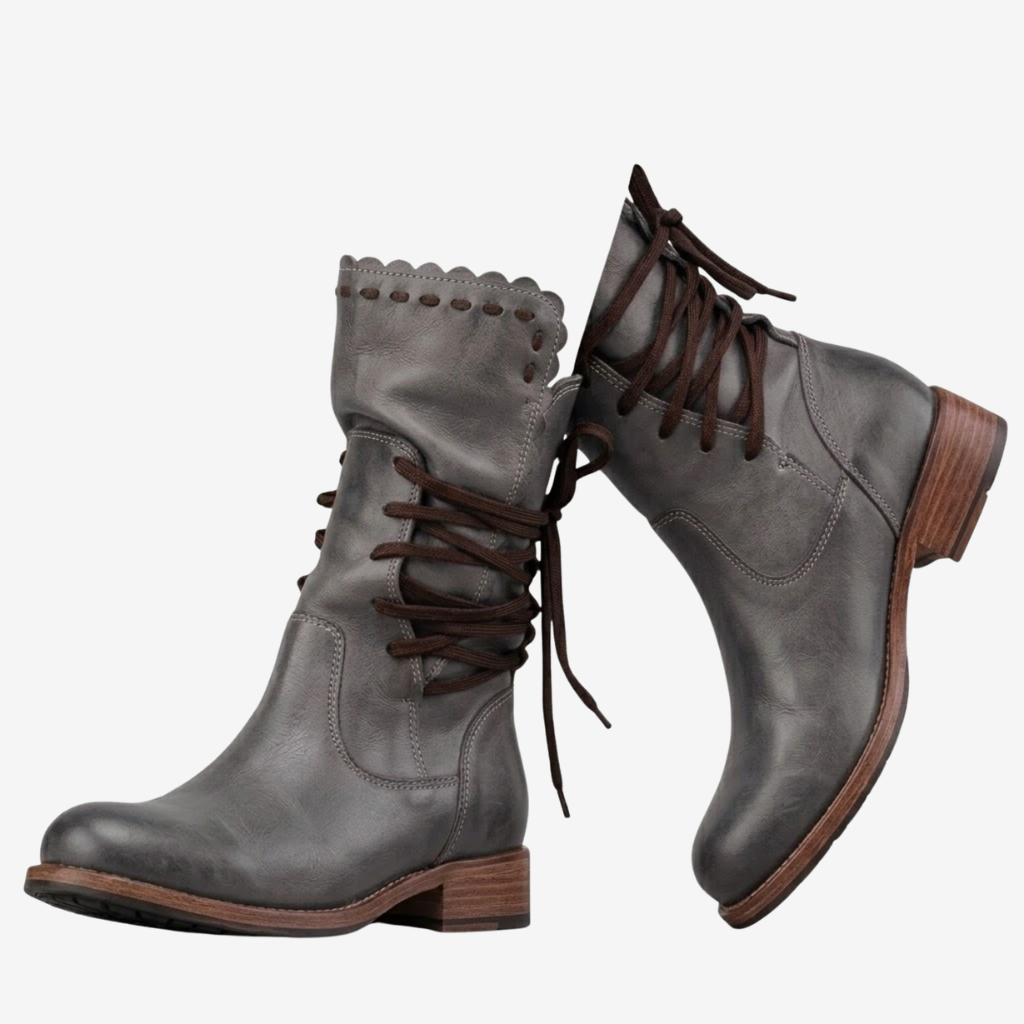 VALERIQUE | Femme bottines café à lacets avec talon bloc et bout rond