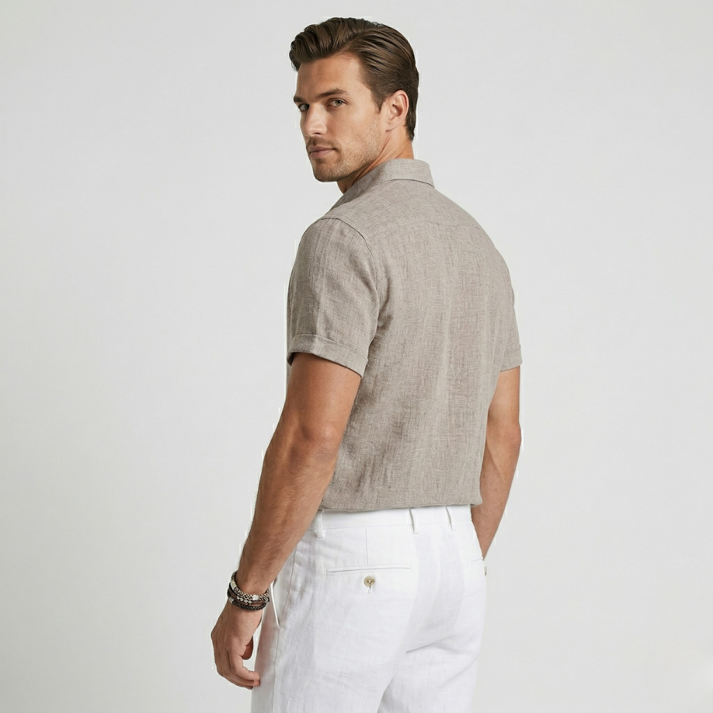 VALERIQUE | Homme Chemise en lin coupe ajustée manches courtes style décontracté