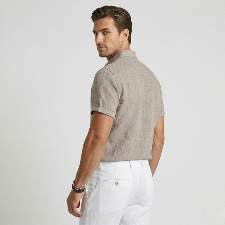 VALERIQUE | Homme Chemise en lin coupe ajustée manches courtes style décontracté