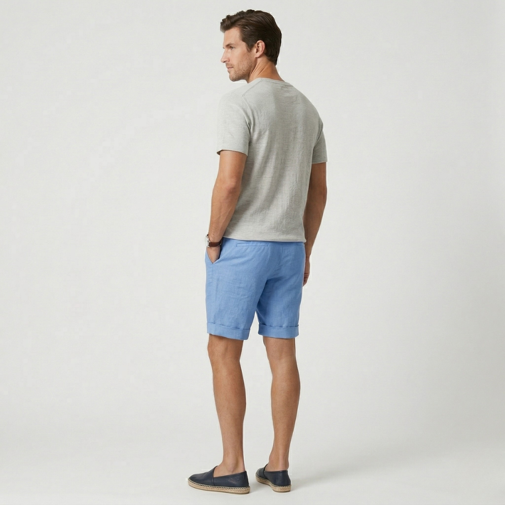 VALERIQUE | Homme short en lin à taille élastique avec cordon de serrage, coupe décontractée pour usage quotidien
