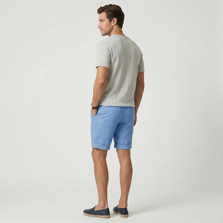 VALERIQUE | Homme short en lin à taille élastique avec cordon de serrage, coupe décontractée pour usage quotidien