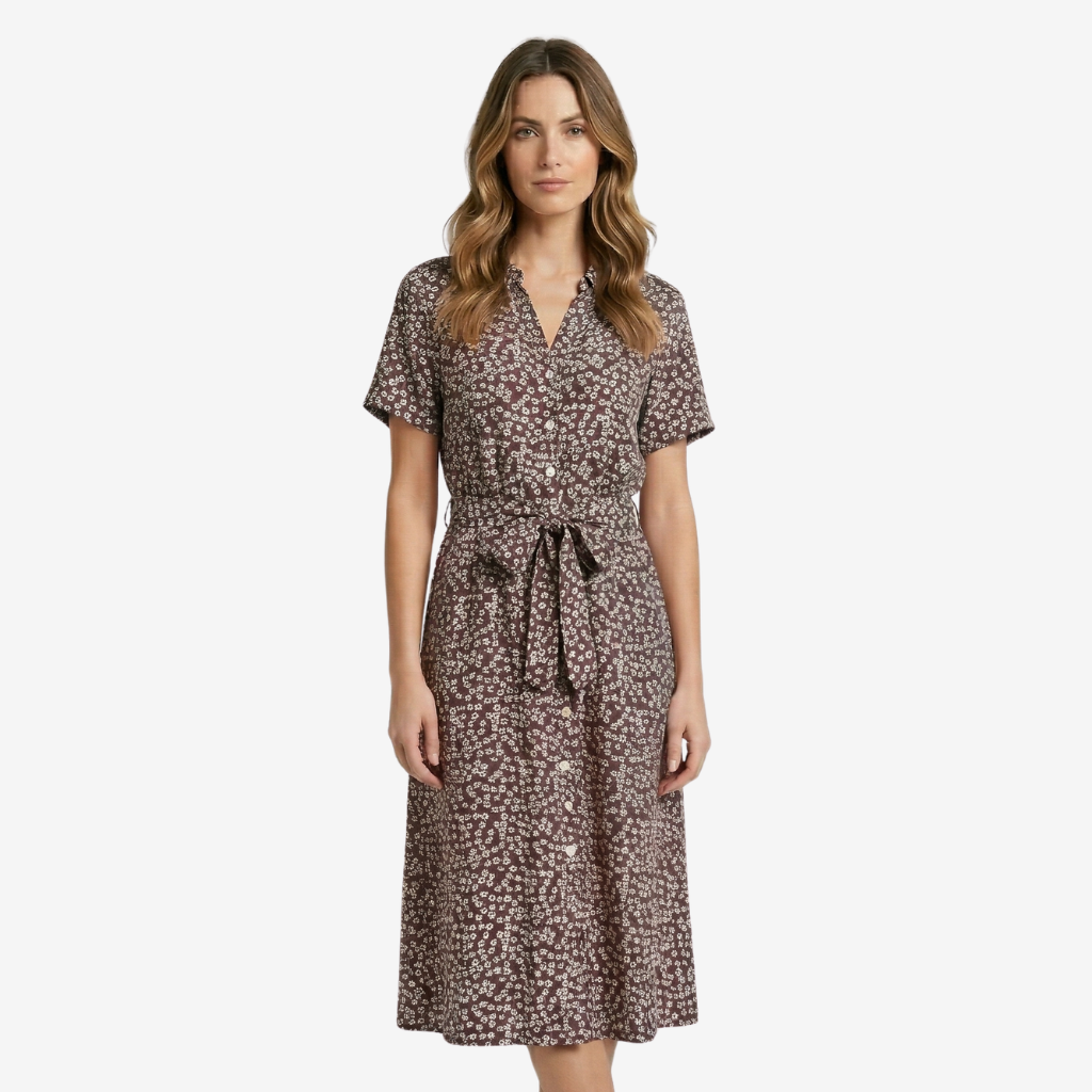 VALERIQUE | Femme Robe midi imprimé floral coupe évasée manches courtes style décontracté