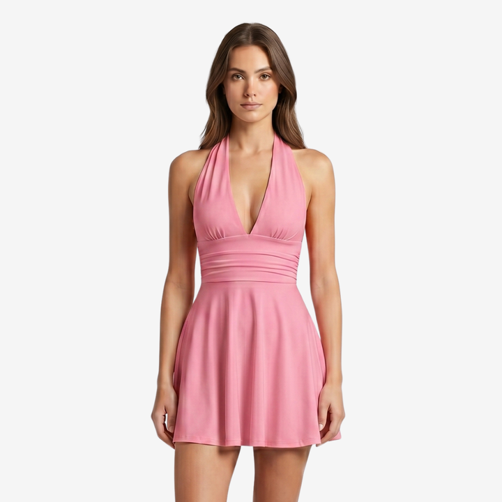 VALERIQUE | Femme Robe A-Line Halter pour - Blanc et Rose