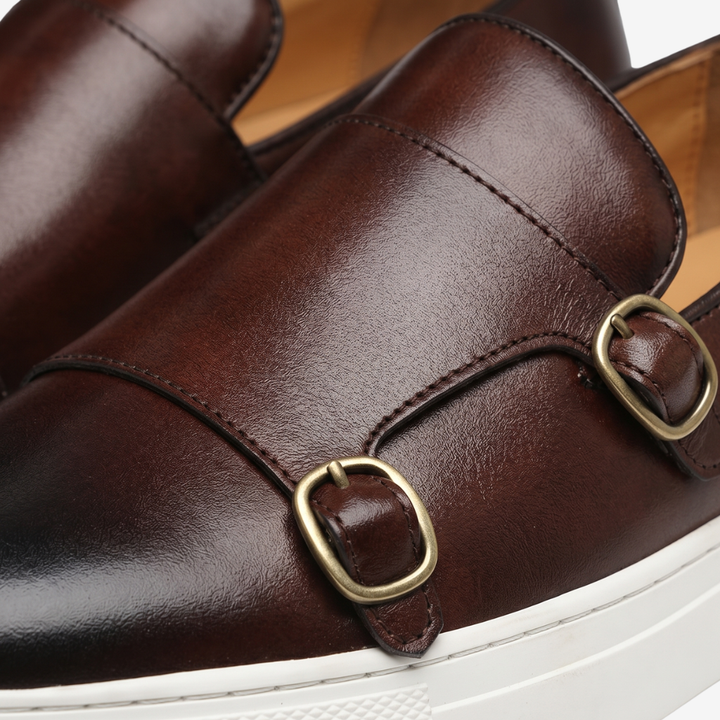 VALERIQUE | Chaussures à Double Boucle pour Homme - Café et Noir