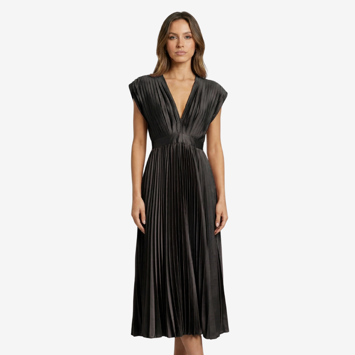 VALERIQUE | Femme Robe midi plissée coupe évasée col V style fluide