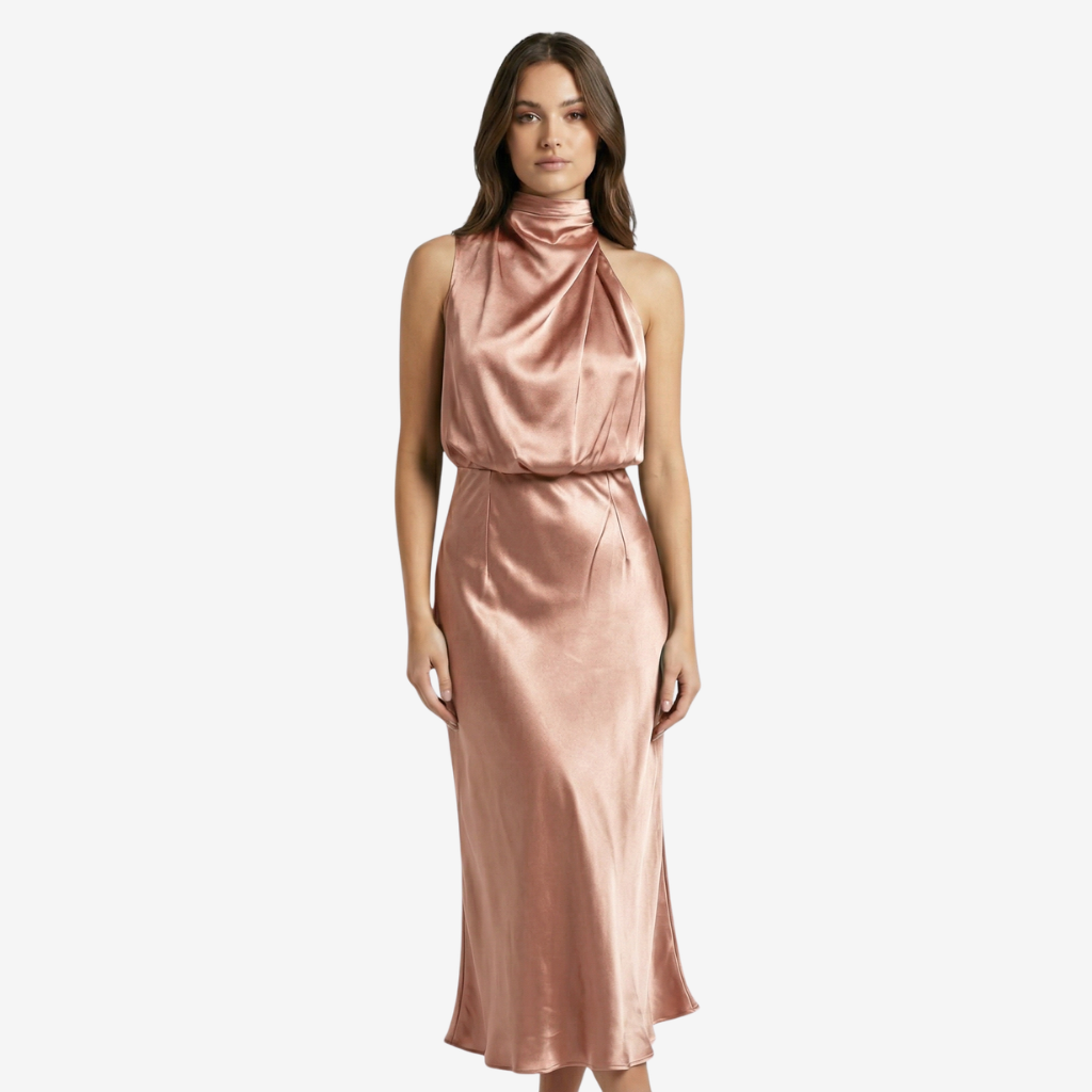 VALERIQUE | Femme Robe midi sans manches coupe ajustée col drapé style fluide