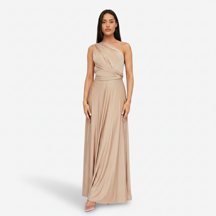 VALERIQUE | Femme Robe Longue Asymétrique pour Femme - Rose Poudré et Beige