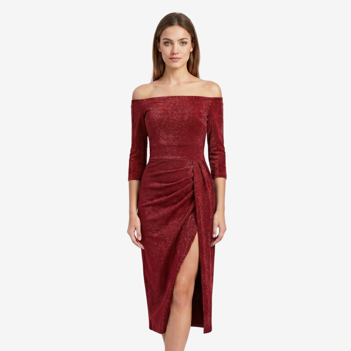 VALERIQUE | Femme Robe Gaine Glissante pour- Noir et Rouge