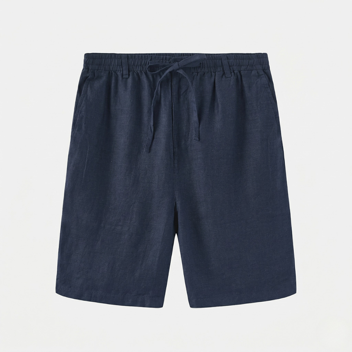 VALERIQUE | Homme short en lin bleu marine à taille élastiquée avec cordon coupe décontractée pour usage quotidien