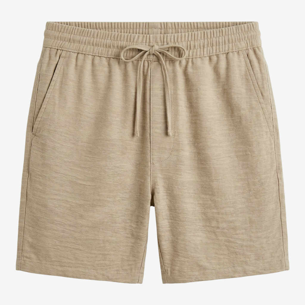 VALERIQUE | Homme Short Décontracté en Mousseline Beige - Taille Élastiquée avec Cordon de Serrage, Poches Latérales
