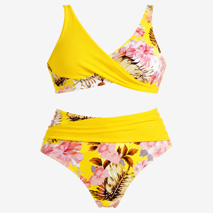VALERIQUE | Ensemble Bikini Femme Croisé Fleuri – Maillot de Bain Deux Pièces Taille Haute