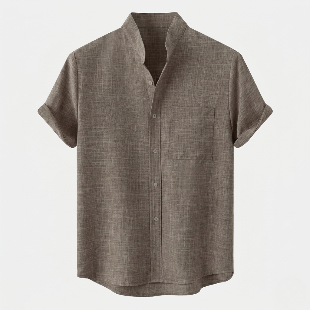 VALERIQUE | Homme chemise en lin à manches courtes avec col officier et fermeture boutonnée pour usage quotidien