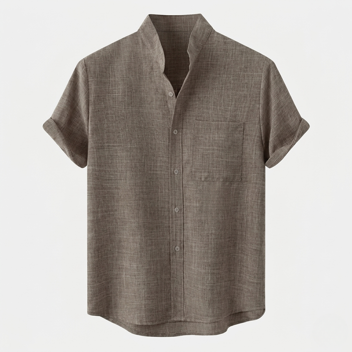 VALERIQUE | Homme chemise en lin à manches courtes avec col officier et fermeture boutonnée pour usage quotidien