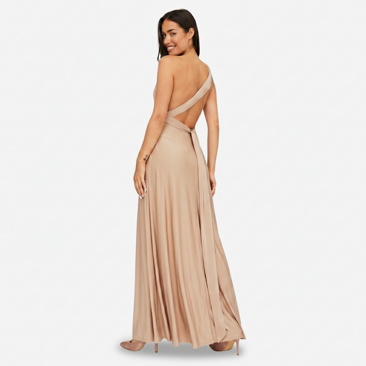 VALERIQUE | Femme Robe Longue Asymétrique pour Femme - Rose Poudré et Beige