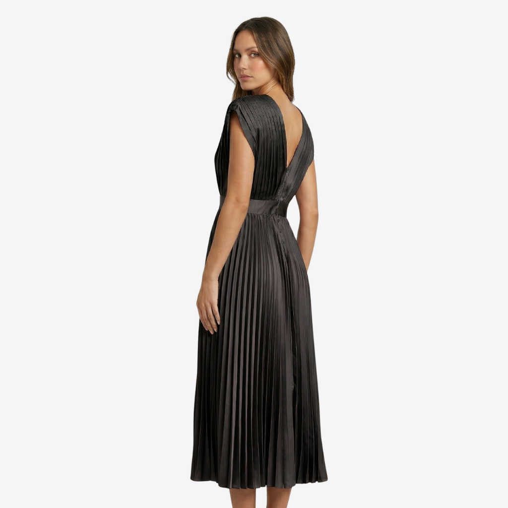 VALERIQUE | Femme Robe midi plissée coupe évasée col V style fluide
