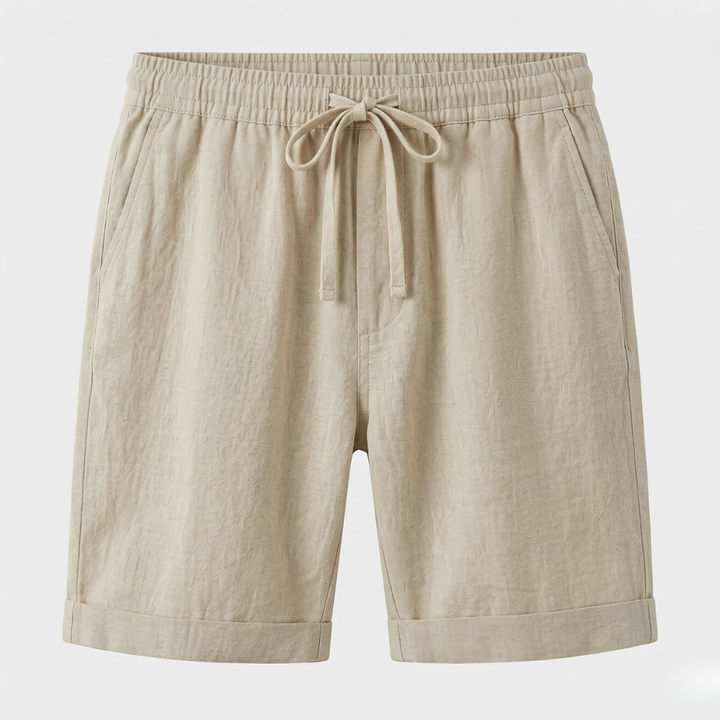 VALERIQUE | Homme short en lin à taille élastique avec cordon de serrage, coupe décontractée confortable