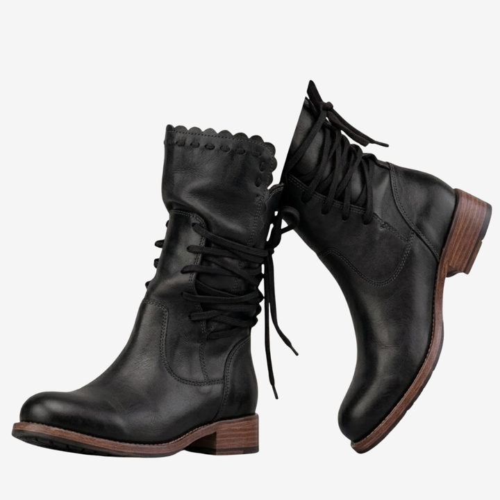 VALERIQUE | Femme bottines café à lacets avec talon bloc et bout rond