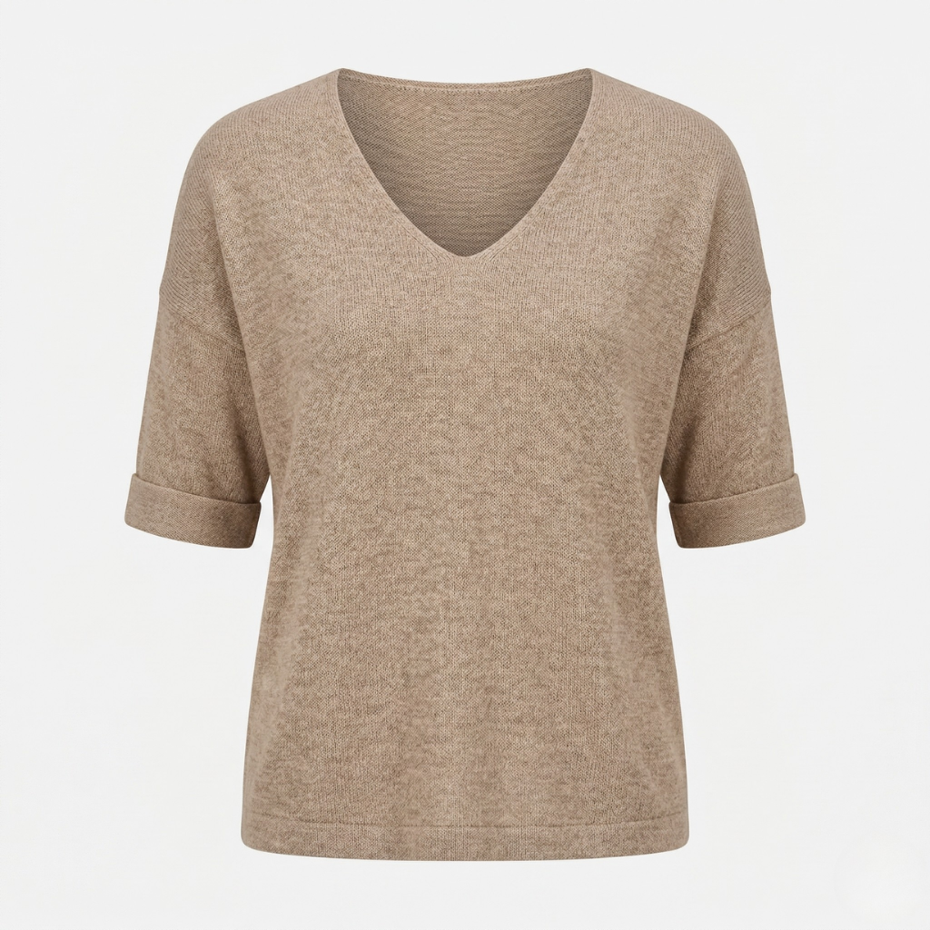 VALERIQUE | Femme pull à col V manches courtes coupe décontractée style minimaliste pour usage quotidien