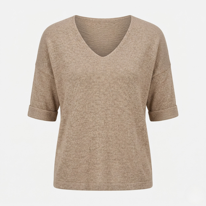 VALERIQUE | Femme pull à col V manches courtes coupe décontractée style minimaliste pour usage quotidien