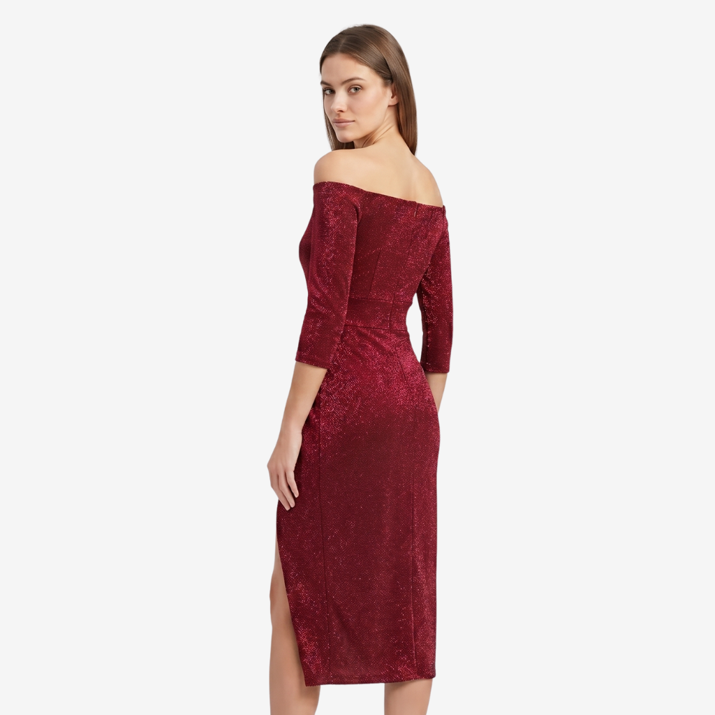 VALERIQUE | Femme Robe Gaine Glissante pour- Noir et Rouge
