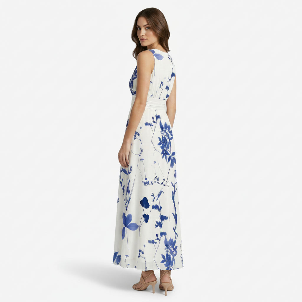VALERIQUE | Femme Robe longue imprimé floral coupe évasée col V sans manches style décontracté
