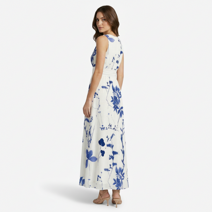 VALERIQUE | Femme Robe longue imprimé floral coupe évasée col V sans manches style décontracté