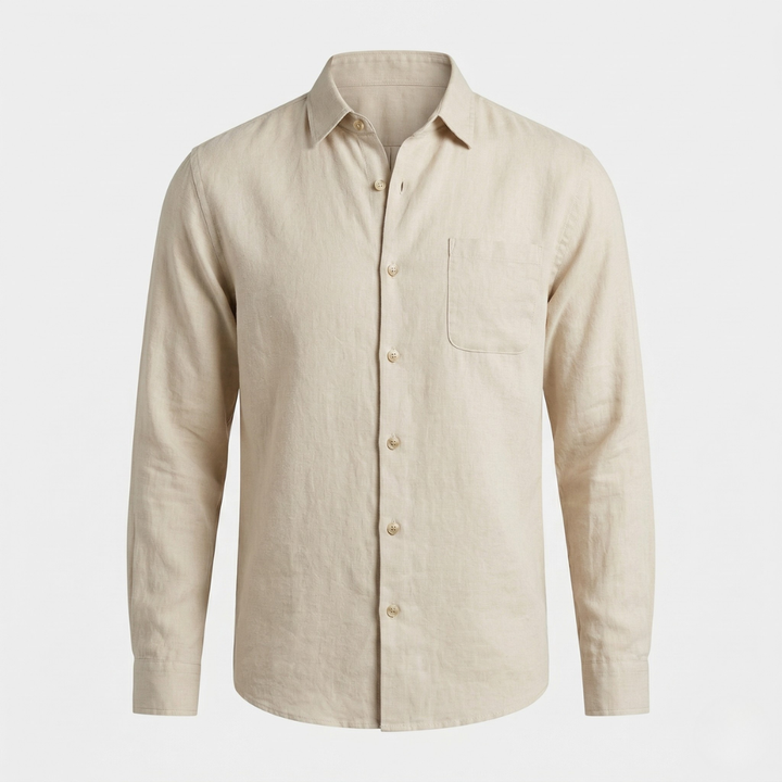 VALERIQUE | Homme chemise en lin à manches longues avec col classique et fermeture boutonnée pour usage quotidien