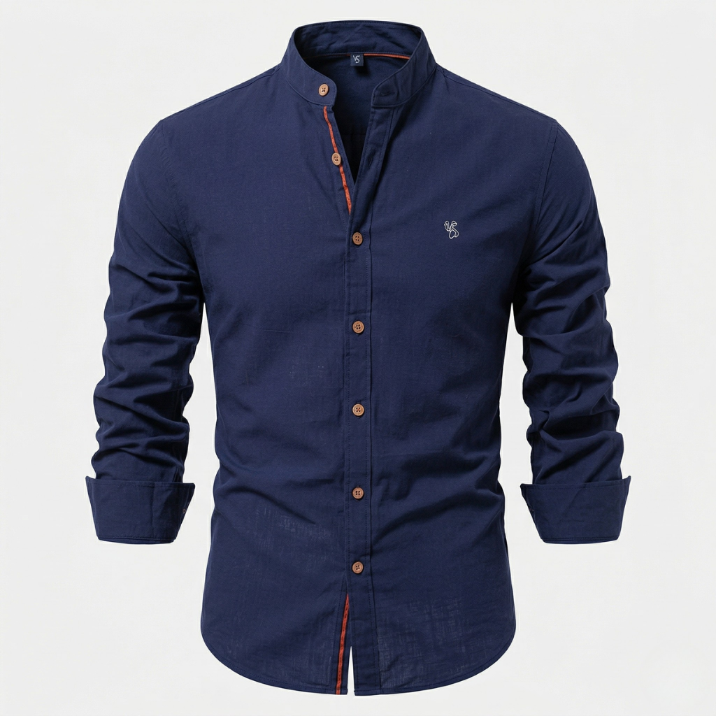 VALERIQUE | Homme Chemise en coton coupe ajustée manches longues col officier style décontracté