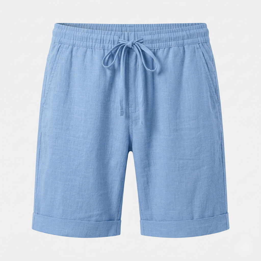 VALERIQUE | Homme short en lin à taille élastique avec cordon de serrage, coupe décontractée pour usage quotidien