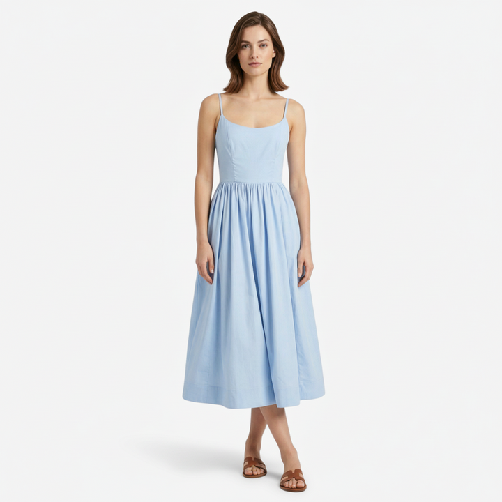 VALERIQUE | Femme Robe midi à fines bretelles coupe évasée style décontracté
