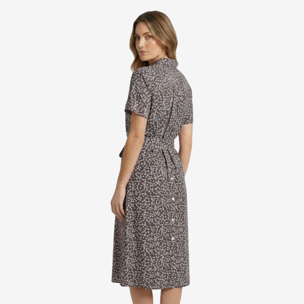 VALERIQUE | Femme Robe midi imprimé floral coupe évasée manches courtes style décontracté