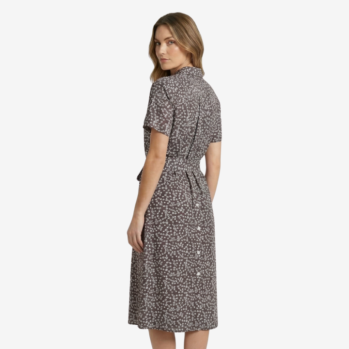 VALERIQUE | Femme Robe midi imprimé floral coupe évasée manches courtes style décontracté