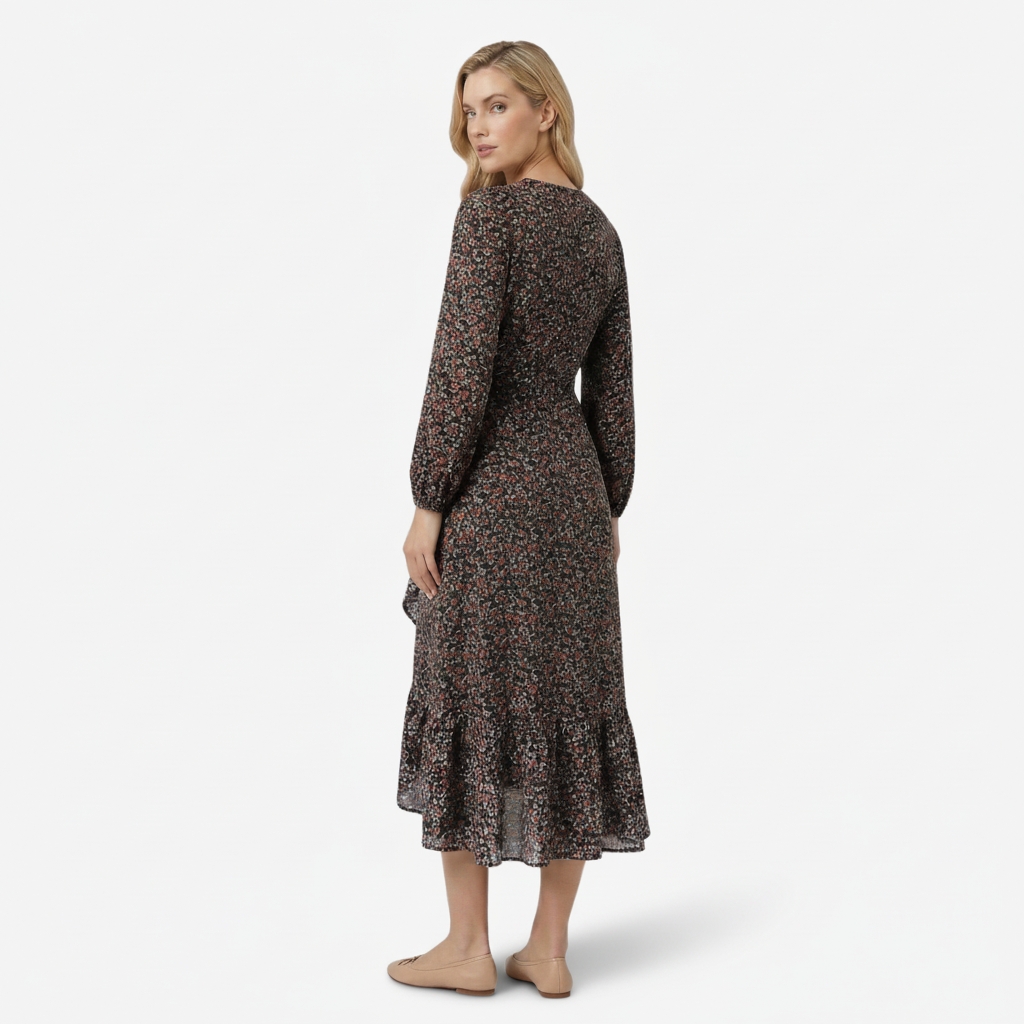 VALERIQUE | Femme Robe Formelle Cache-Cœur en, Manches Longues Bouffantes, Col en V Profond