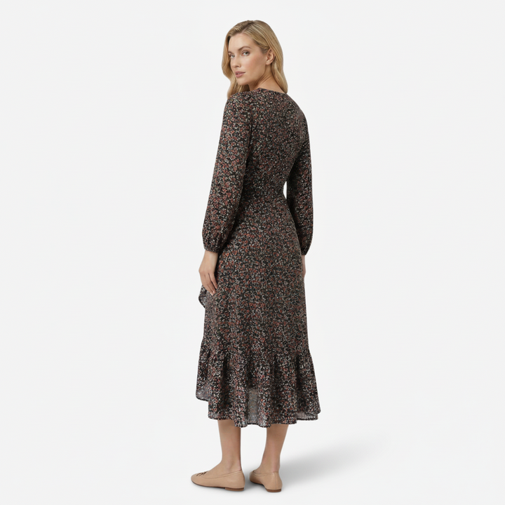 VALERIQUE | Femme Robe Formelle Cache-Cœur en, Manches Longues Bouffantes, Col en V Profond