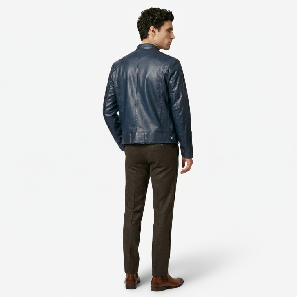 VALERIQUE | Homme Veste en cuir coupe ajustée col montant style moderne