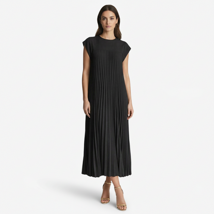 VALERIQUE | Femme Robe midi plissée coupe ample manches courtes style décontracté