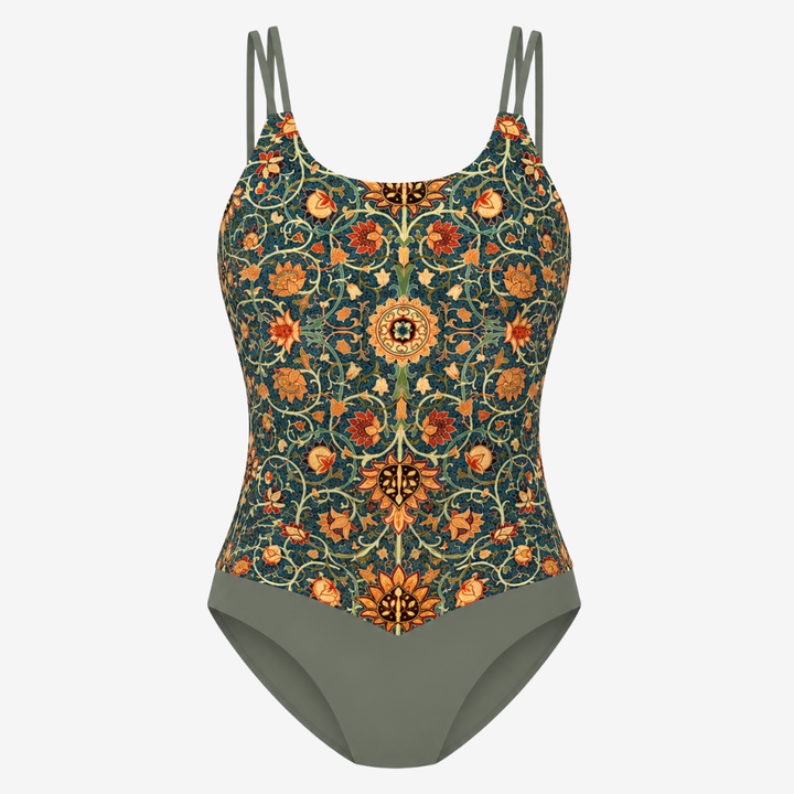 VALERIQUE | Ensemble Tankini Femme Asymétrique – Haut Imprimé Gainant avec Bas Taille Haute