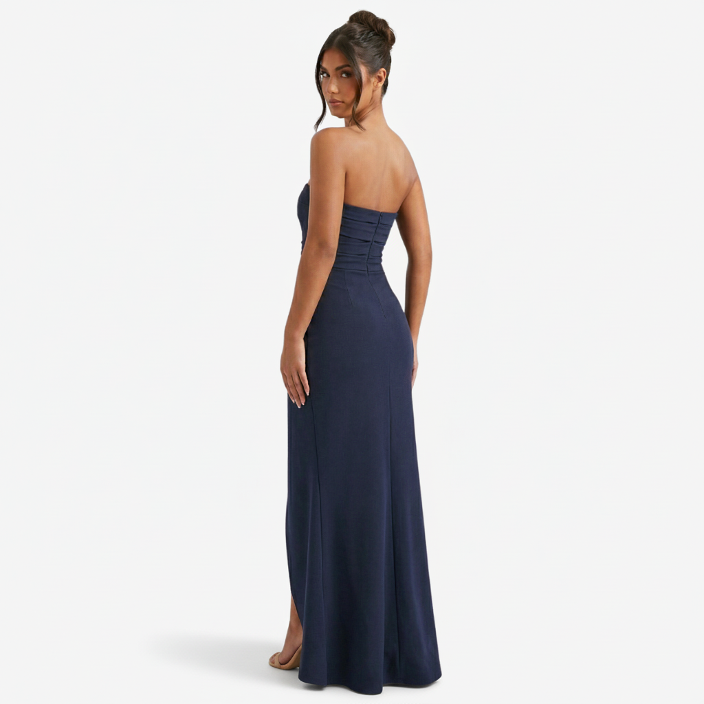 VALERIQUE | Femme Robe longue bustier coupe ajustée fente haute style fluide