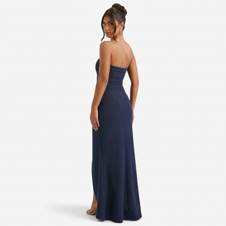 VALERIQUE | Femme Robe longue bustier coupe ajustée fente haute style fluide