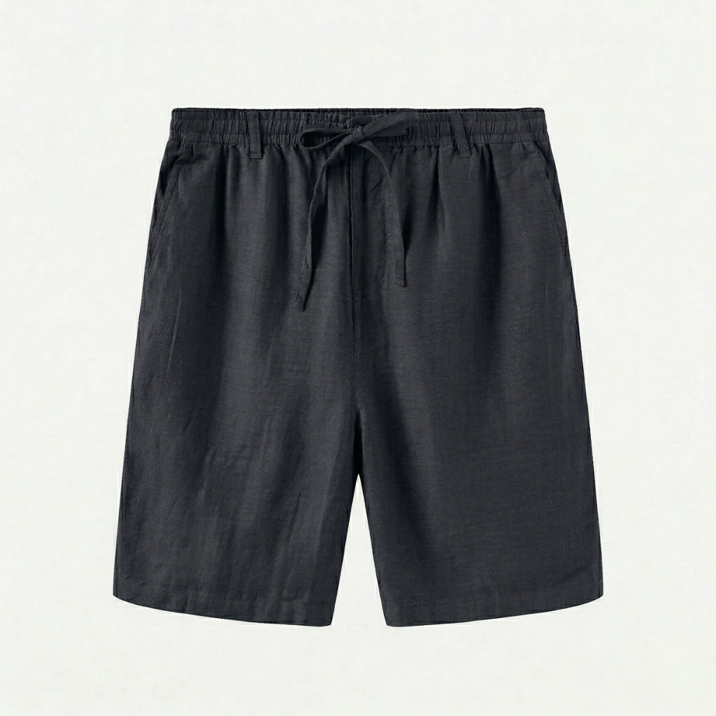 VALERIQUE | Homme short en lin bleu marine à taille élastiquée avec cordon coupe décontractée pour usage quotidien