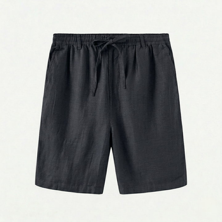 VALERIQUE | Homme short en lin bleu marine à taille élastiquée avec cordon coupe décontractée pour usage quotidien