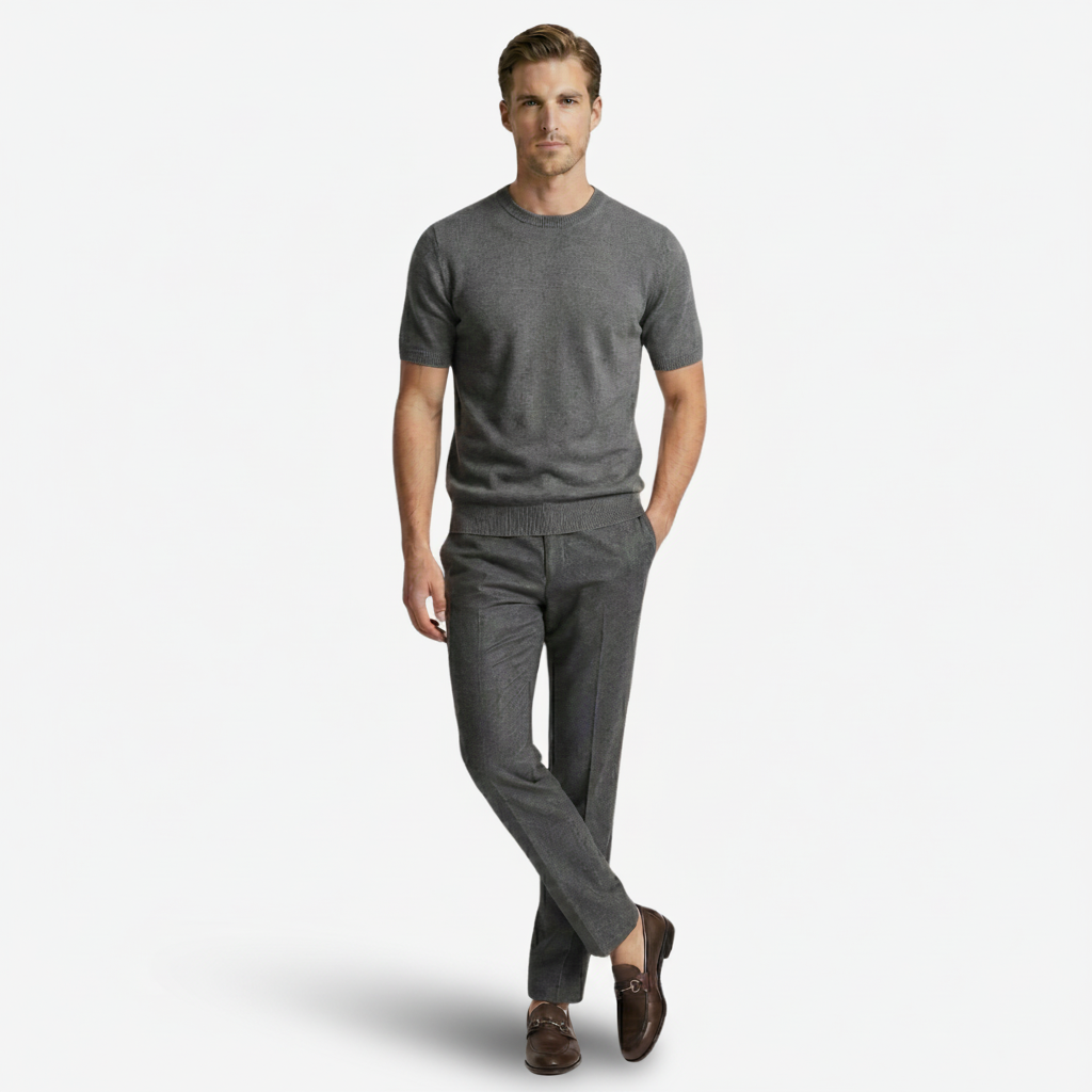 VALERIQUE | Homme T-shirt maille fine coupe ajustée col rond style minimaliste
