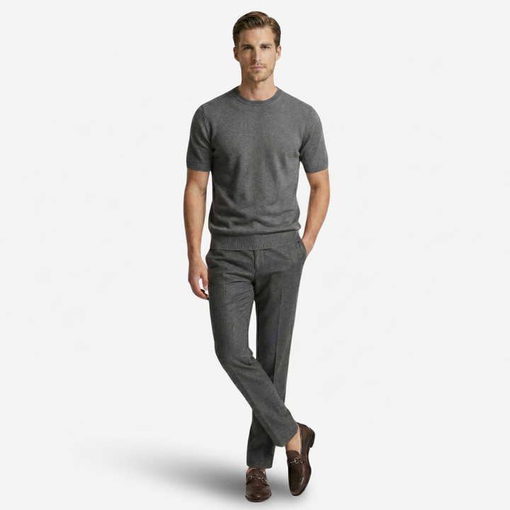 VALERIQUE | Homme T-shirt maille fine coupe ajustée col rond style minimaliste