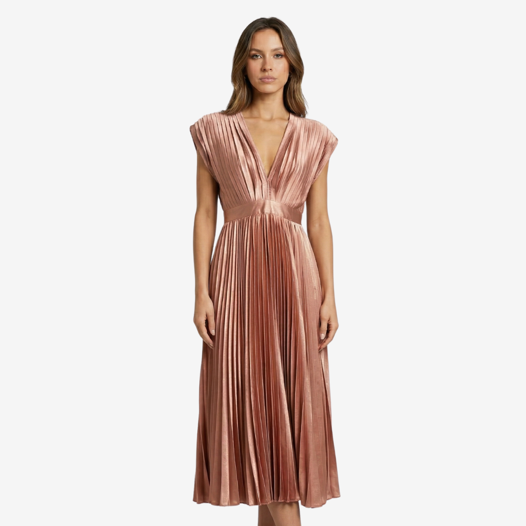 VALERIQUE | Femme Robe midi plissée coupe évasée col V style fluide