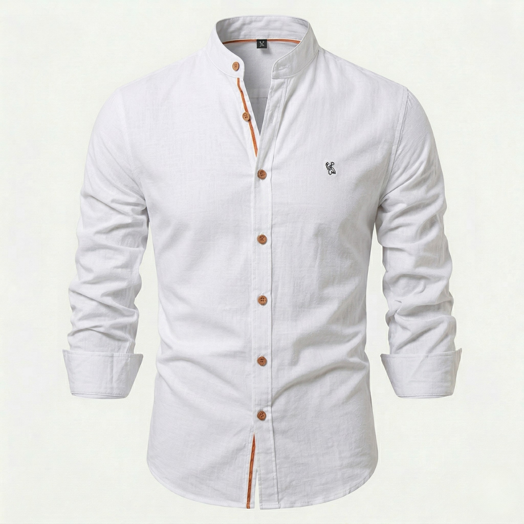 VALERIQUE | Homme Chemise en coton coupe ajustée manches longues col officier style décontracté