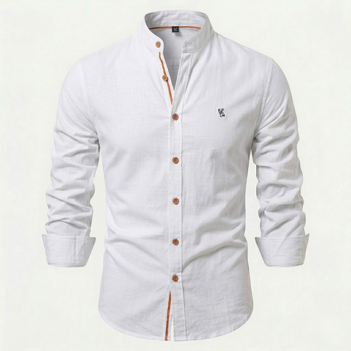 VALERIQUE | Homme Chemise en coton coupe ajustée manches longues col officier style décontracté