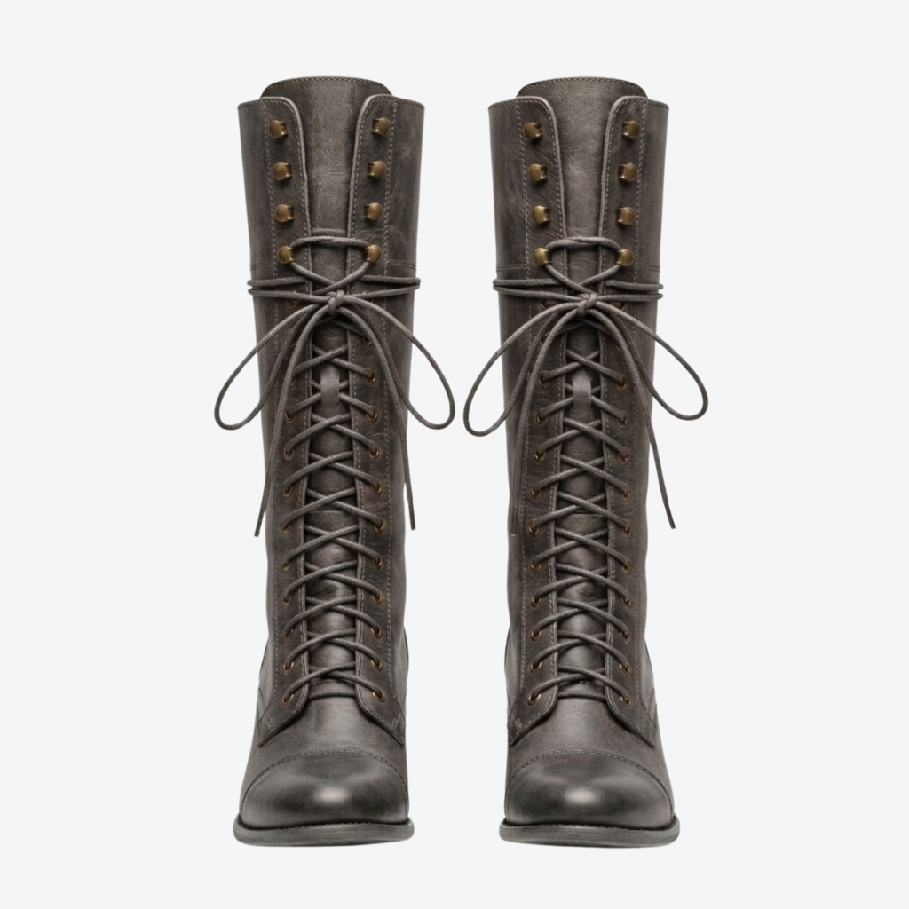 VALERIQUE | Femme bottes hautes café à lacets avec talon bloc et bout rond