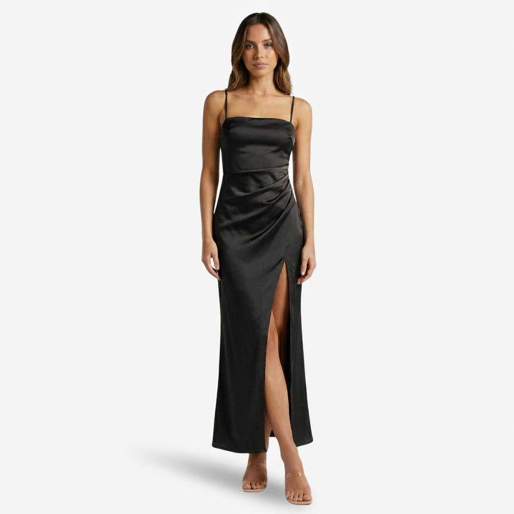 VALERIQUE | Femme Robe longue à fines bretelles coupe ajustée fente latérale style fluide
