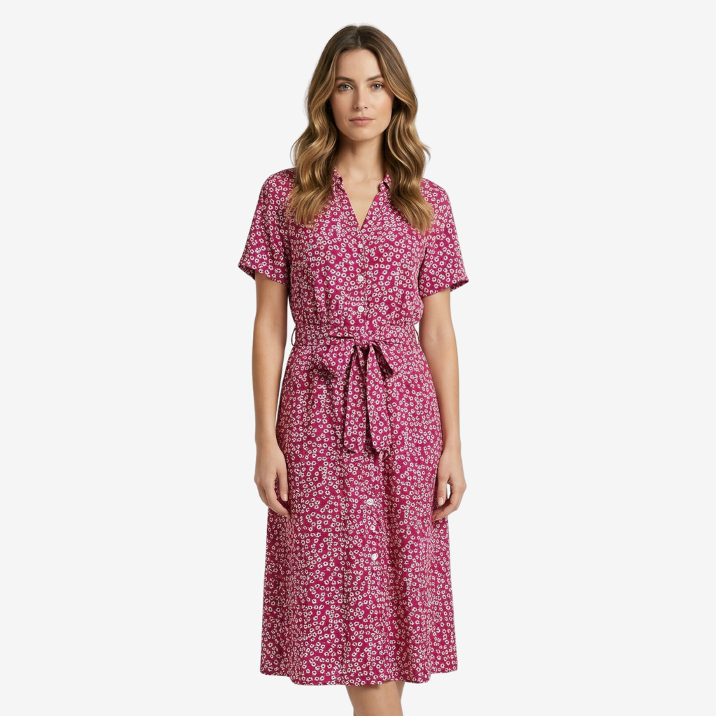 VALERIQUE | Femme Robe midi imprimé floral coupe évasée manches courtes style décontracté