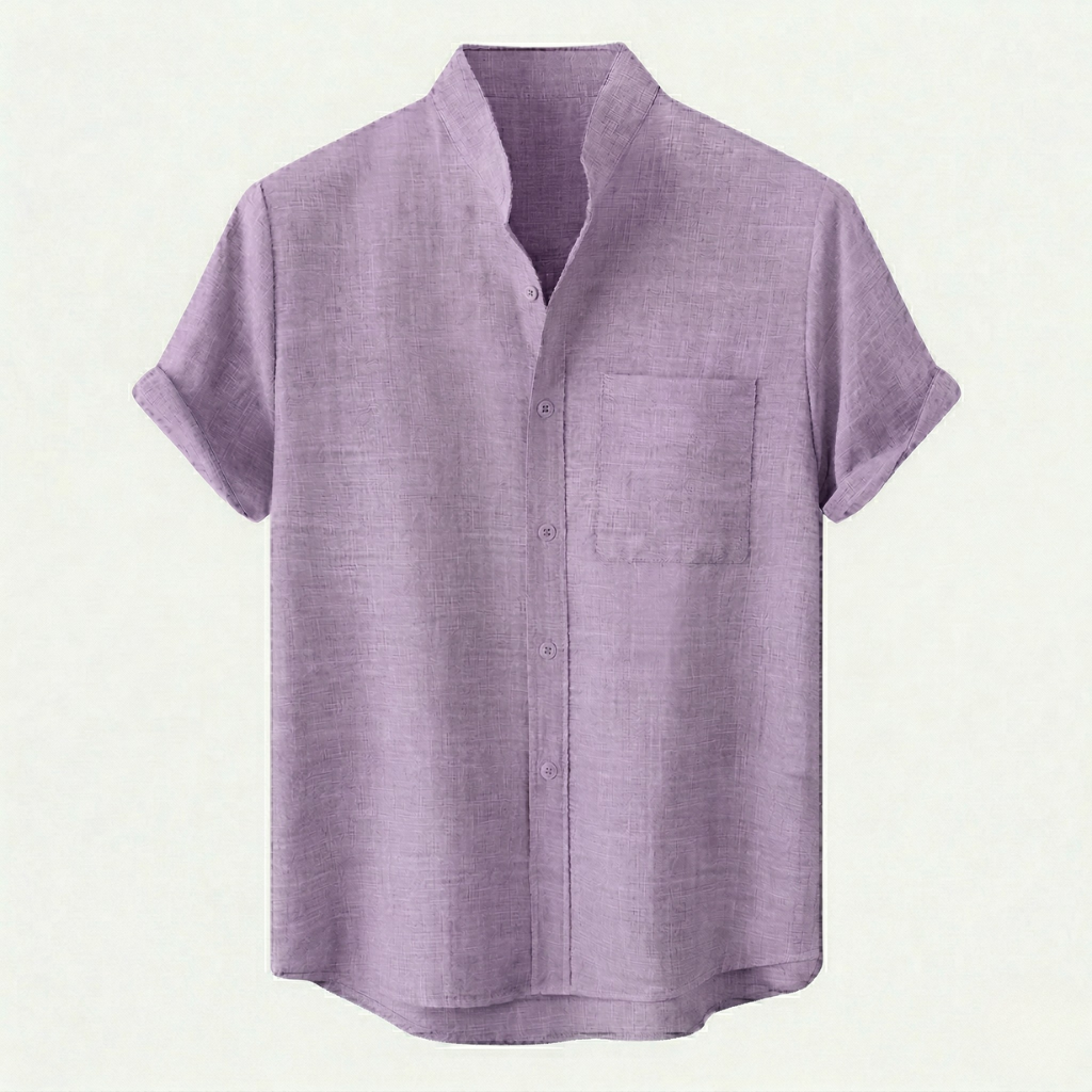 VALERIQUE | Homme chemise en lin à manches courtes avec col officier et fermeture boutonnée pour usage quotidien